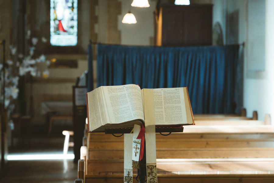 Chapel Bible, on a stand in a church uk,bible,belief