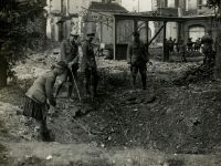 Terrorism bomb 1914, World War 1.  The effects of shell fire. Photographer: H. D. Girdwood. history,crater,bomb