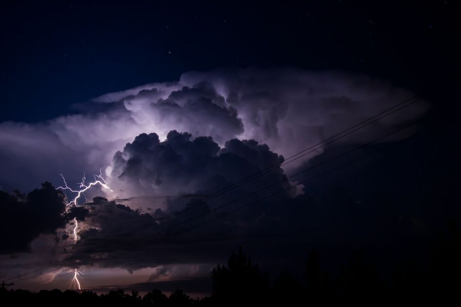 Cloudy Clouds Single cell thunderstorm cloud to ground strike with impressive illuminated structure.  weather,thunderstorm,lightning