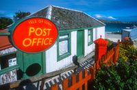 Post office Long my favorite image captured on the Isle of Iona, Scotland. Just love the bright red in contrast to the other more subdued hues. || shot on slide film, Canon A2E, 2002, scanned on Nikon CoolScan 4000. isle of iona,uk,film photography