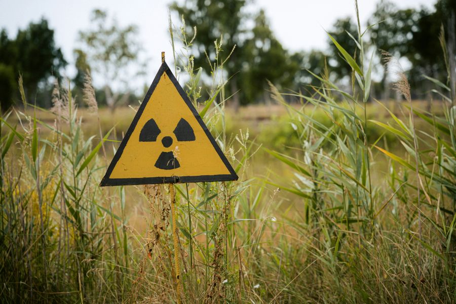 nuclear A radioactive sign at Chernobyl Exclusion Zone, Ukraine 