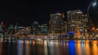 City tourism Night light reflections on Darling Harbour, Sydney NSW, Australia. sydney nsw,australia,citylife