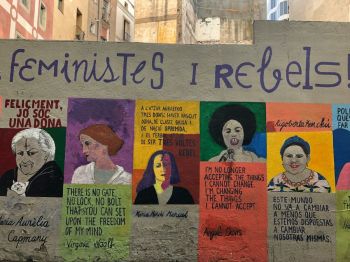 Feminism Protest Beautiful painted wall depicting famous feminist rebel characters - near to the Picasso Museum, La Rambla, Barcelona. Love the hand lettering style.