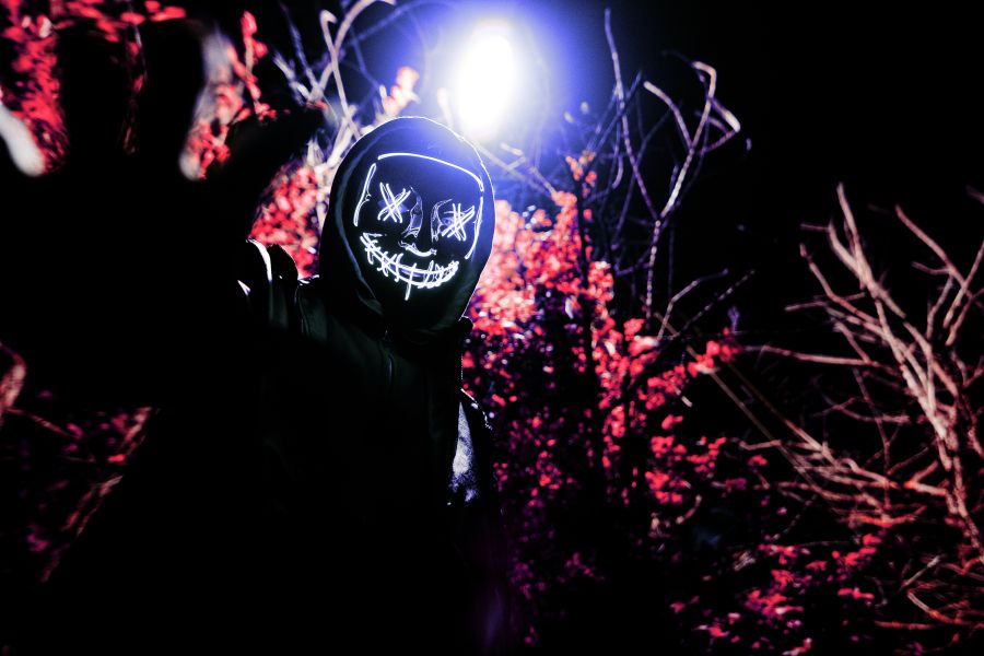 Gangster Neon mask photos night time,profile,unidentified