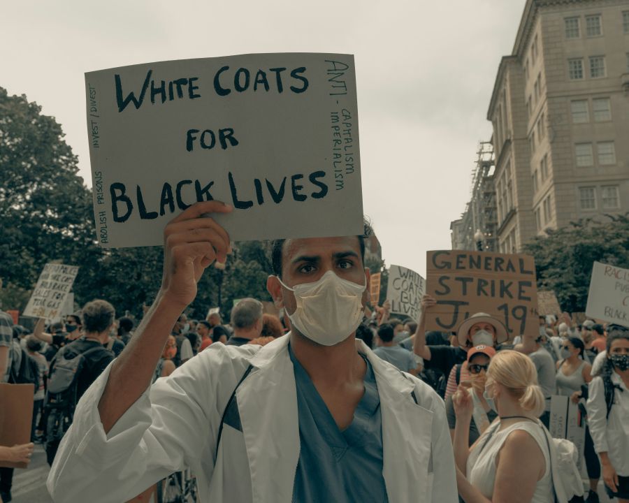 Nurses protest Doctor holds up sign at the Black Lives Matter protest in Washington DC 6/6/2020 (IG: @clay.banks) protest,usa,black lives matter