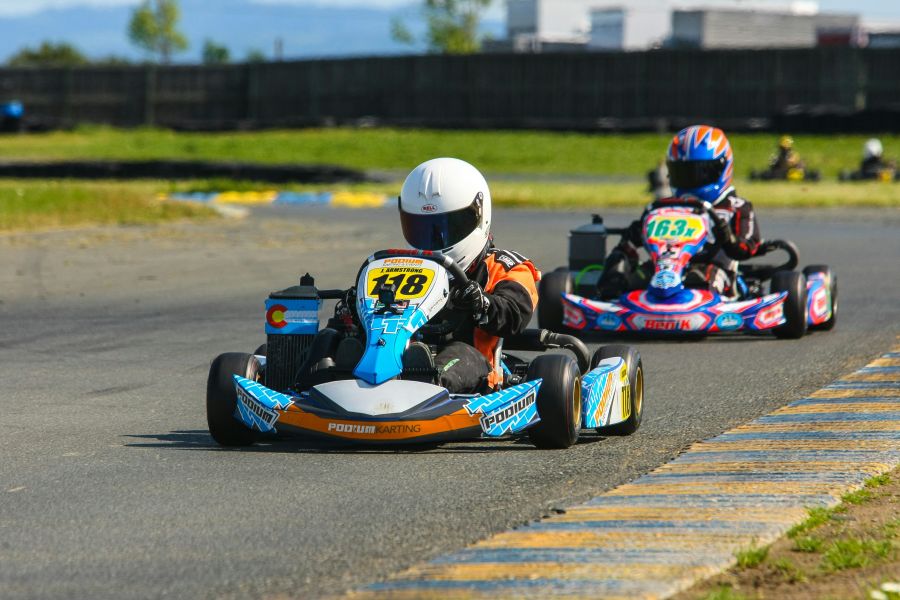 karting This is my son finishing the last lap of a 6 race, three city racing series. He finished first through a combination of effort, tenacity and results.