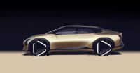 electric car A sketch of the left side view of the Kia Concept EV4. 