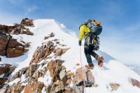 Mountain climbing A climber topping out on Mt. Edith Cavell's east ridge route in Jasper National Park, Canada.  
