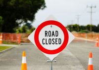 School closure Road Closed sign on street 