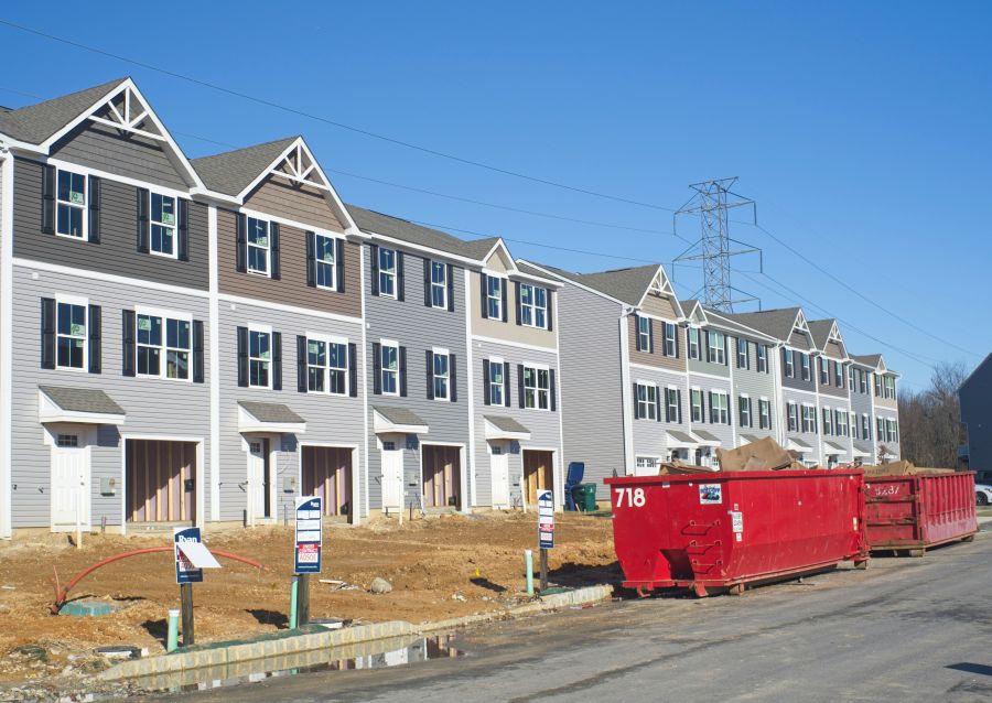 Housing development Row of townhouses under construction 