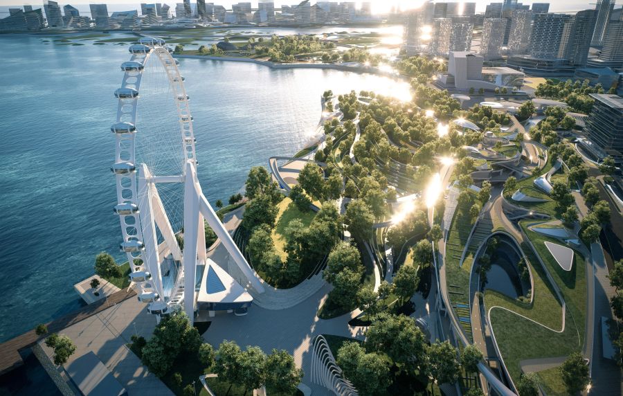 Futuristic city a futuristic city with a giant white skyscraper located in a green park in the bay area. Rendered with D5 Render, the free new generation real-time ray-tracing rendering solution. Visit https://www.d5render.com/ and start your creation for free. 