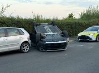 Accident scene car, car crash, flipped car, police, uk, england, hybrid, upside down, accident, 