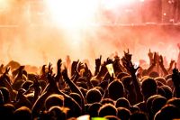 music culture Crowd of people cheering at a live concert 