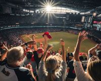 Fans Celebrating a home run at a baseball playoff game. cheering,sport,stadium