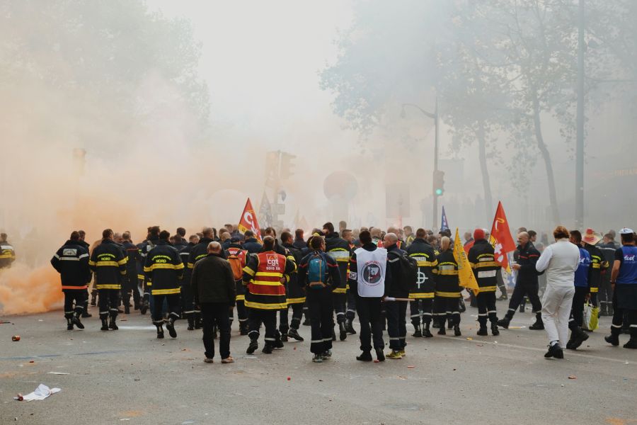 Firefighters protest Protest by Place de la République in Paris  
