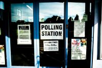 Election Politics Polling station sign door 