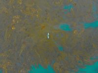 Oil spill Kayaker in Sea of Kelp art,painting,pollution