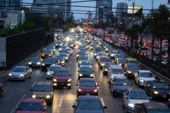 Traffic congestion Collective bus stuck in Lima's traffic congestion