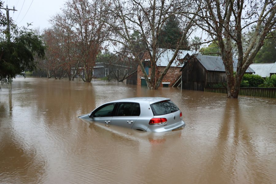 flood Flooded car at Windsor, Western Sydney, NSW, Australia. July 5, 2022 
