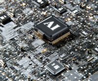 Artificial Intelligence 3D render of AI and GPU processors 