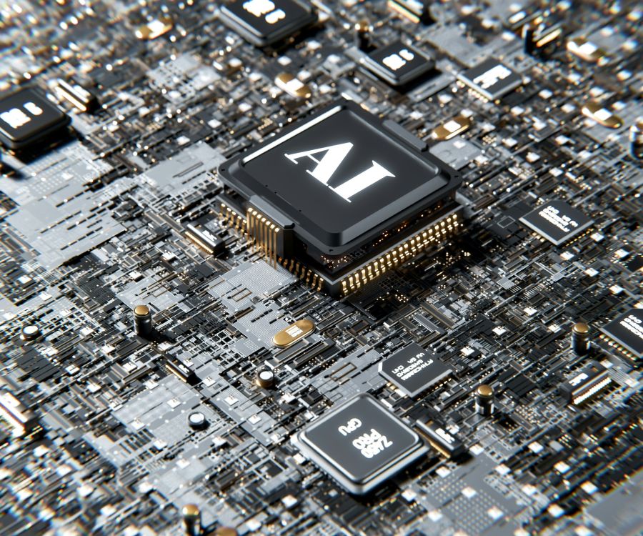 Artificial Intelligence 3D render of AI and GPU processors 
