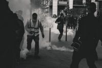 Violence against Police fires tear gas at Yellow Vest demonstrators during the 25th weekend of protests in the streets of Lyon, France.

Police violence is at its highest since the 1950s. There is an extensive use of tear gas, sting-ball grenades and LBDs (