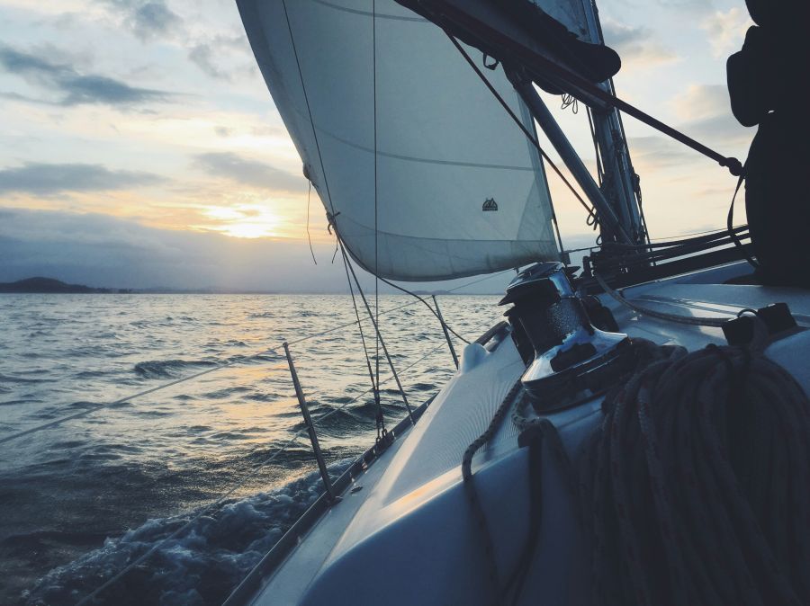 Sailing On a yacht at sunset 