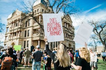 protest eviction A poignant protest sign seen at the March for Our Lives rally in Denton, Texas.