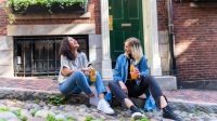 Keyword Teenage Jarritos and Friends Sitting on the sidewalk girl,alley,clothing