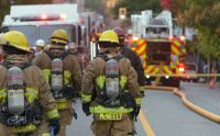 firefighters strike Firefighters walking down. 