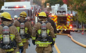 firefighters strike Firefighters walking down.