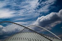 Aquatic center Part of Santiago Calatrava’s Athens Velodrome Stadium Renovation against a Dramatic Morning Cloudy Sky in Greece greece,marousi,οακα