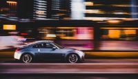 speeding car shot this quick panning shot of this Nissan in the city of Rotterdam. 
