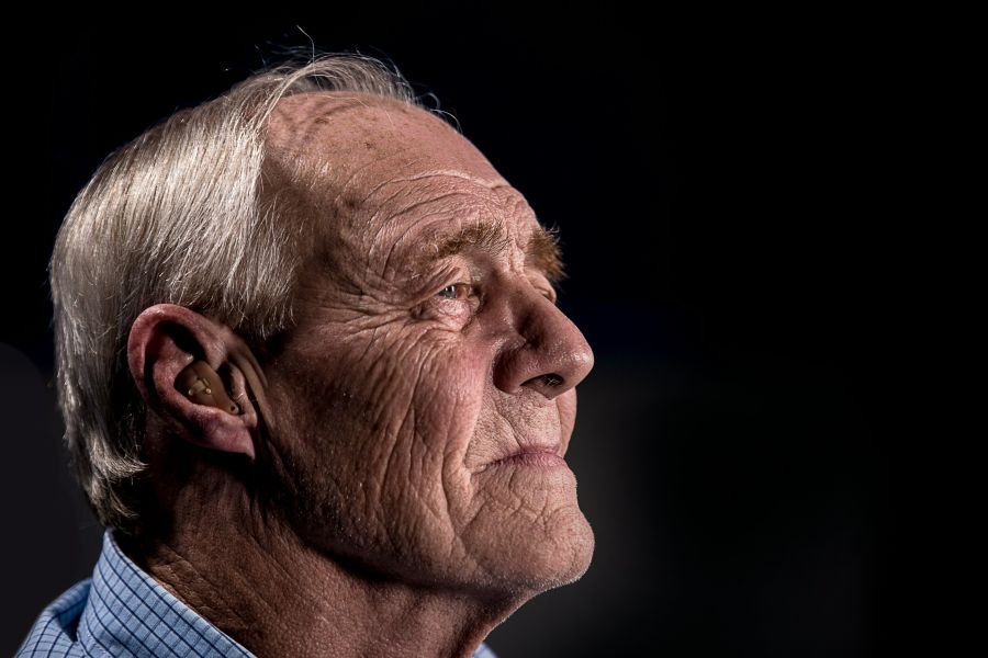 elderly man Old man with hearing aid. 