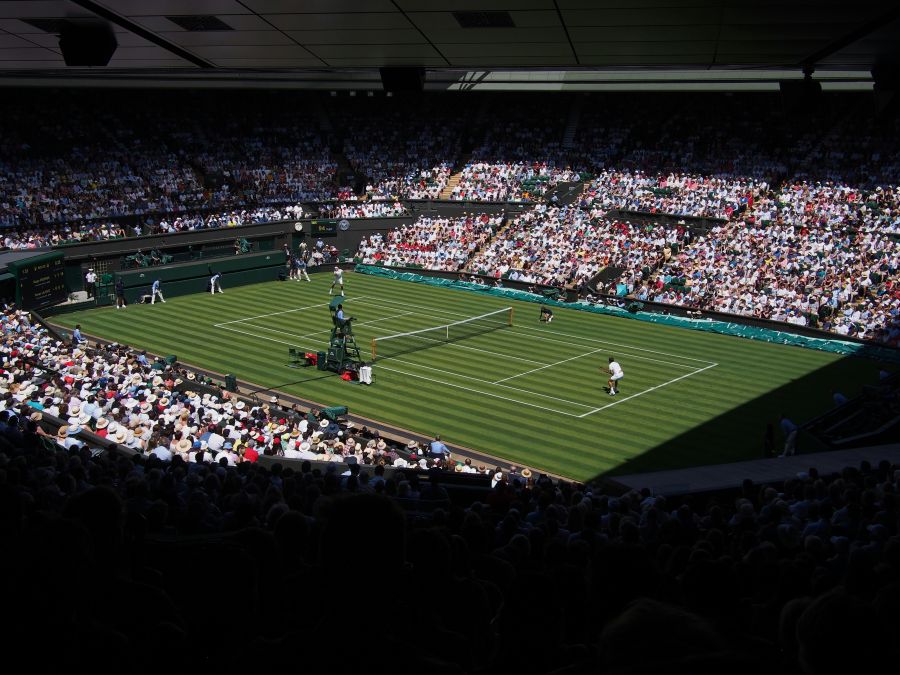 tennis match From Roger Federer’s opening match in the 2018 Championships at Wimbledon against Dusan Lajovic of Serbia. london,all england lawn tennis club centre court,united kingdom