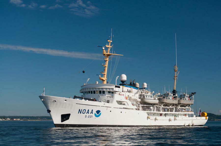 Environment Port side view of NOAA Ship RAINIER at anchor.  