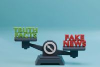 Deepfake technology Weighing Truth Facts and Fake News. 3D Render. 