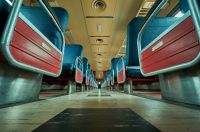 Public tender Empty Train scene from the ground seat,interior,chair