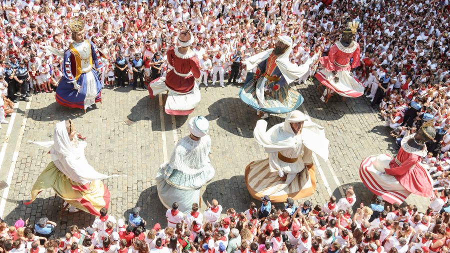 Parade Celebration Final dance at the city hall in San Fermin spain,pamplona,people