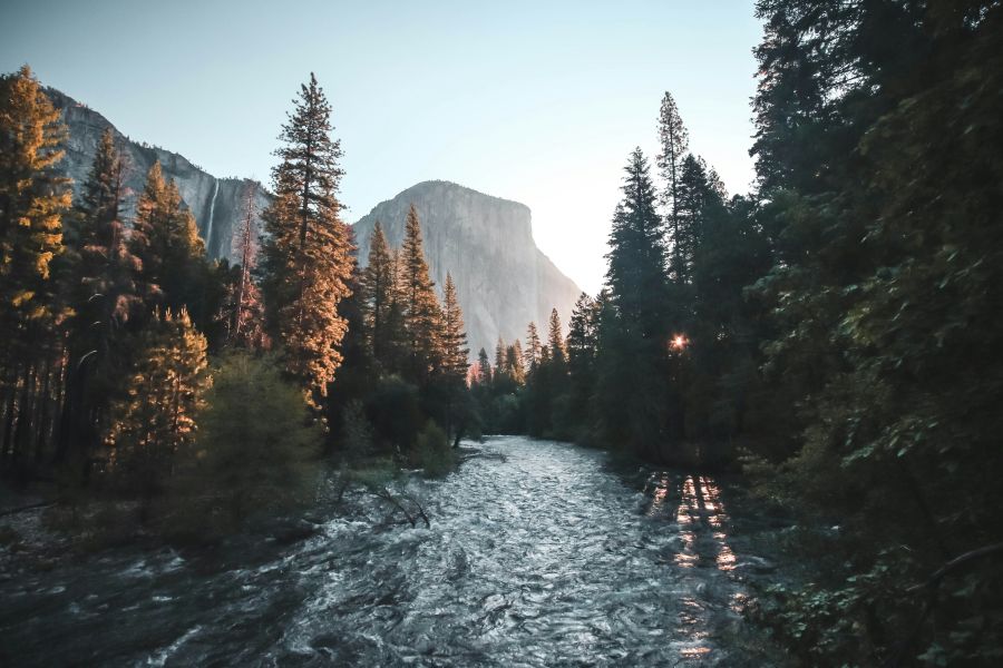 Boatbus River Sunrise in the valley nature,mountain,landscape