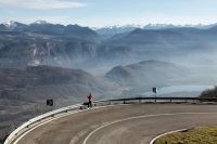 Pass rail Nice curve on the passo mendola near Caldaro. grey,trentino,italien