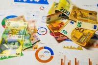 Economy Business Economy market euro cash exchange Romanian currency lei. Financial charts business analytics. 
