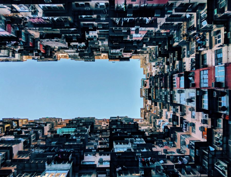 Overcrowding  hong kong,building,blue