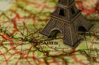 Miniature Eiffel Eiffel Tower on map of Paris paris,travel,letters