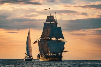 Maritime History The Frigate Shtandart is the exact replica of the man-of-war built by Peter the Great in 1703 in order to defend Saint Petersburg. The Frigate Shtandar in calm weather sailing sunset time Riga Latvia