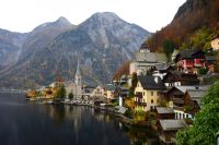 Europe This photo was taken overlooking the town of Hallstatt in Austria, in autumn mountain,building,forest
