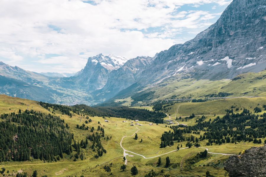 Alps On a perfect summer day, I hiked from the across the mountains and into the valley below, taking in views of the Top of Europe the whole time. How astounding this day was. mountain,nature,switzerland
