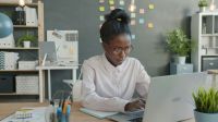 workplace stress Unhappy young woman is using laptop computer then turning off device and leaving giving up on project. Negative emotions and technology concept. 