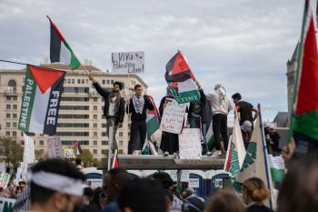 Protest demonstration Protestors at a rally for Palestine in Washington, DC on November 4, 2023.
