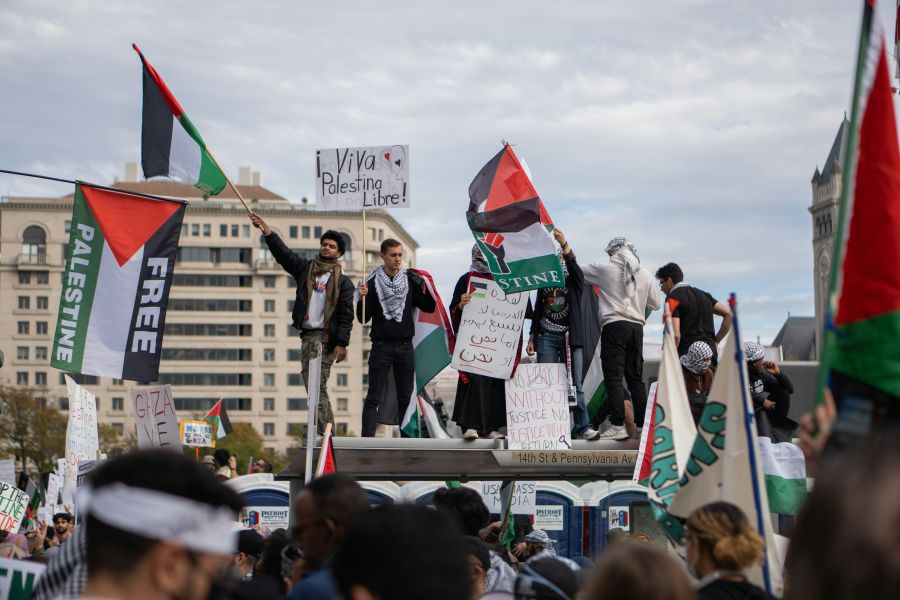 Protest demonstration Protestors at a rally for Palestine in Washington, DC on November 4, 2023. 